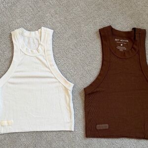 Set Active Tank Top Set - White and Brown